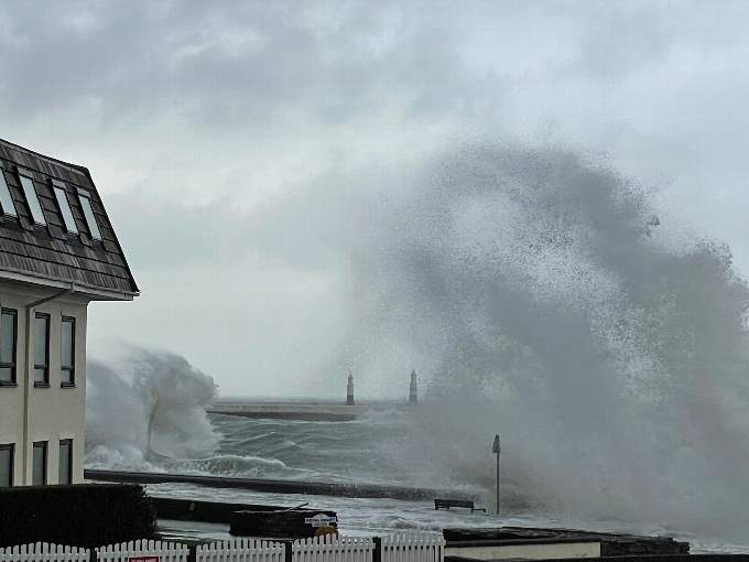 Queen's Promenade in Ramsey when previous coastal overtopping has occured