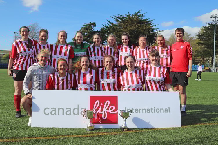 Peel celebrate completing in FA Cup and Women’s League double at the Bowl (Photo: Paul Hatton)