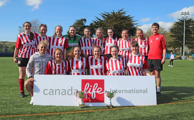 Peel celebrate completing in FA Cup and Women’s League double at the Bowl (Photo: Paul Hatton)