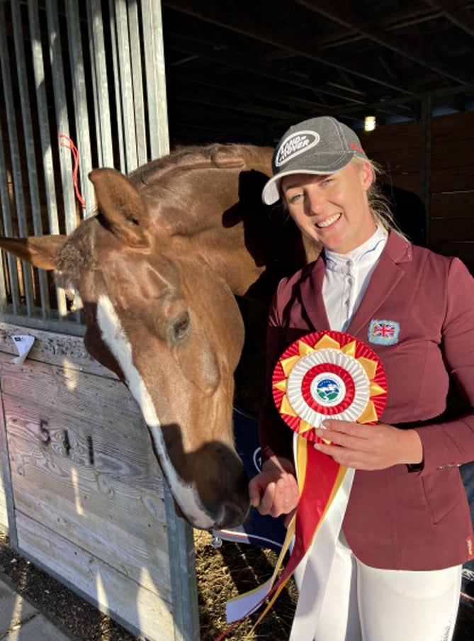 Yasmin Ingham with her horse Banzai Du Loir and after finishing second in the Kentucky Three-Day Event