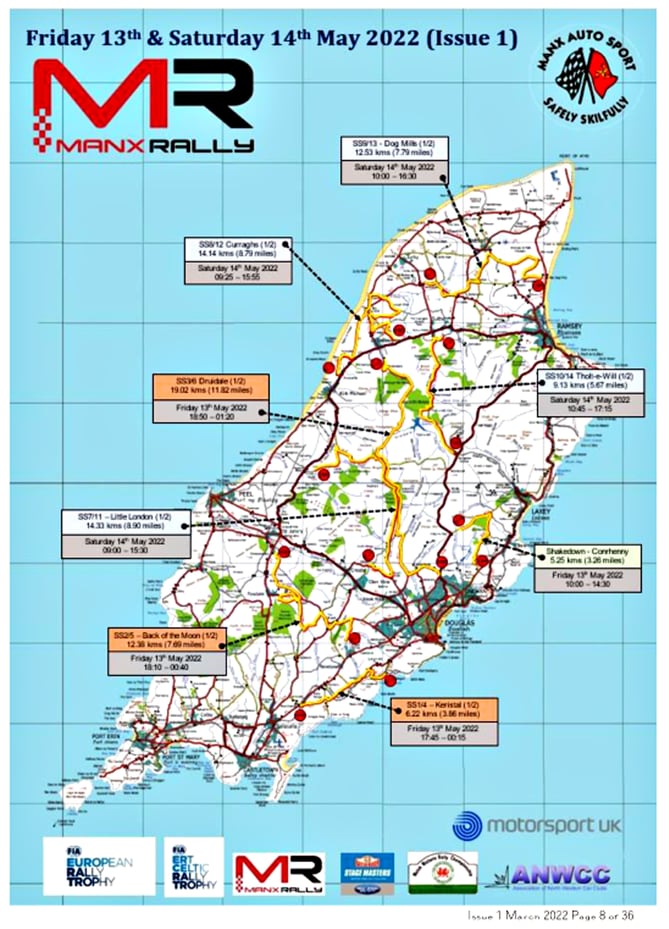 Map of the 2022 Manx National Rally