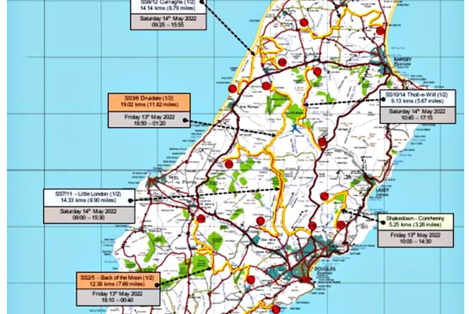 Map of the 2022 Manx National Rally