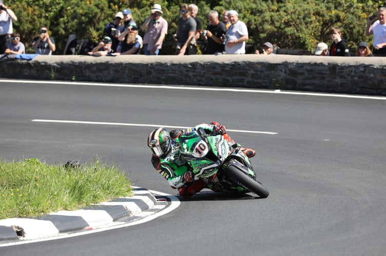 Peter Hickman during the opening lap of the Superbike TT