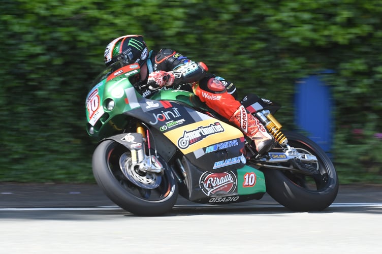 Peter Hickman on his way to victory in Wednesday afternoon’s Supertwin TT