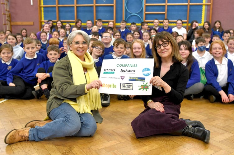 Isle of Man NewspapersÕ 2022 ÔDesign an AdÕ competition launch at Onchan school - pictured is Sally-Ann Maiden and Kathy Smith