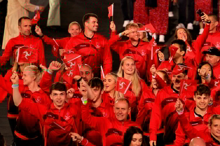 Team Isle of Man enter the Commonwealth Games opening ceremony