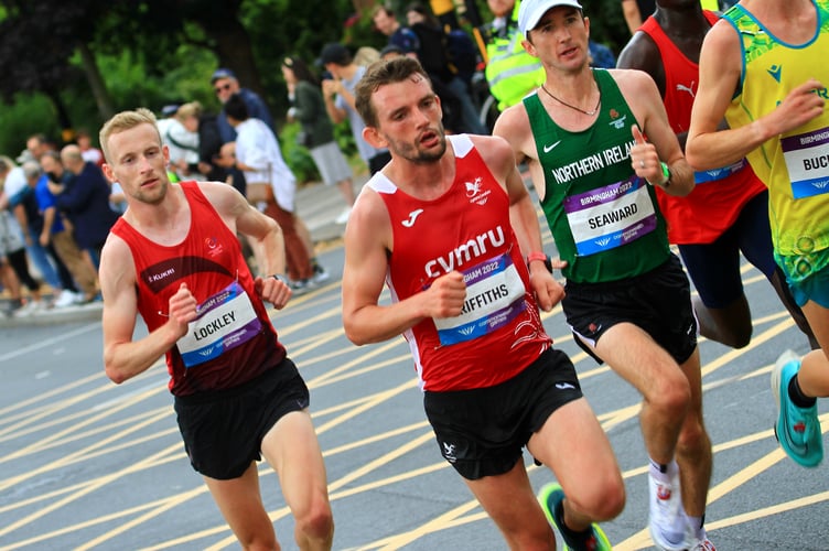 Ollie Lockley (left) on his way to finishing 14th in the men’s marathon at the 2022 Commonwealth Games in Birmingham