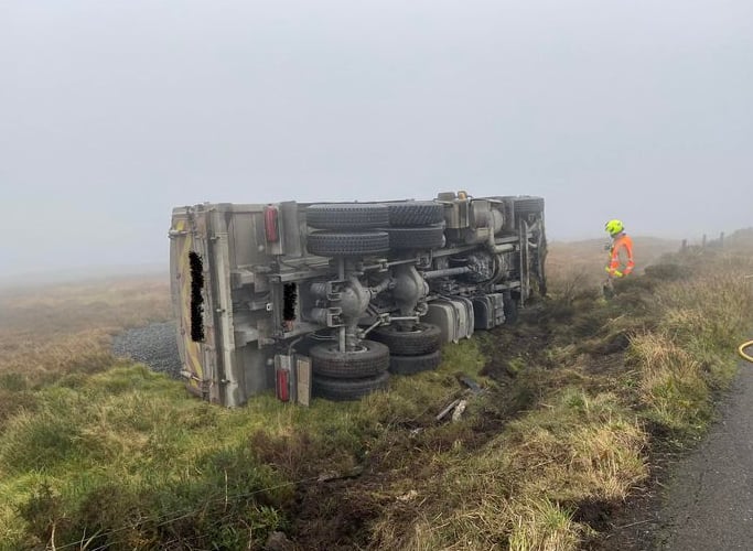 Lorry on its side