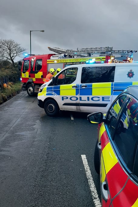 Emergency services dealing with a two-vehicle collision on the New Castletown Road this morning