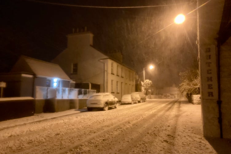 Kirk Michael in the snow this evening