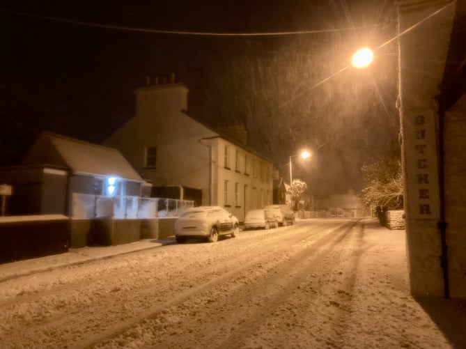 Kirk Michael in the snow this evening 