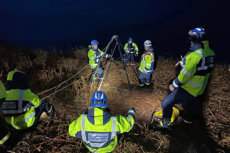 Coastguards rescuing a dog