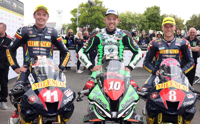 Superstock TT top three (l-r) Conor Cummins, Peter Hickman and Davy Todd