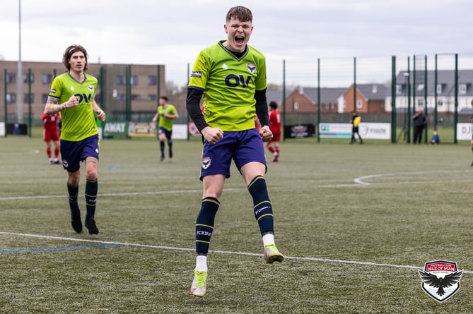 Charlie Higgins celebrates after scoring against Lower Breck this afternoon
