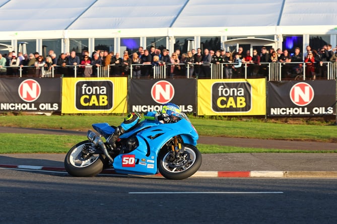 Mikey Evans on his way to a fine 10th place in Thursday's Superstock race at the North West 200