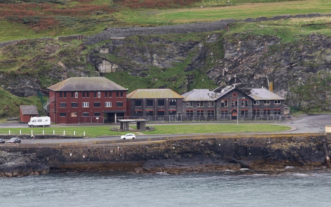 Former Marine Biological Station Port Erin from Bradda Head.

