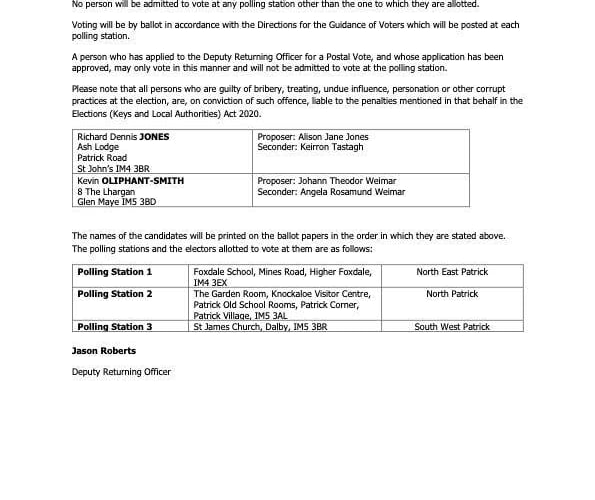 Patrick Commissioners by-election notice