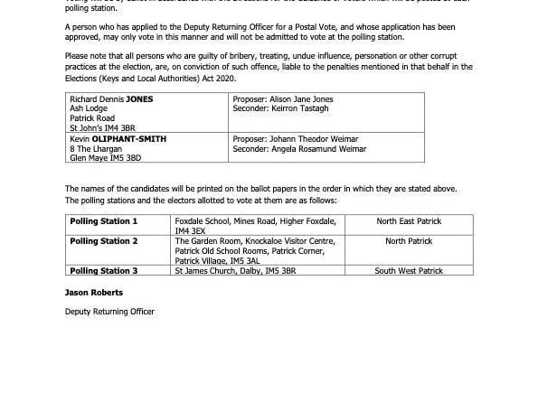 Patrick Commissioners by-election notice