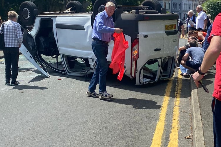 Overturned van, Alexander Drive