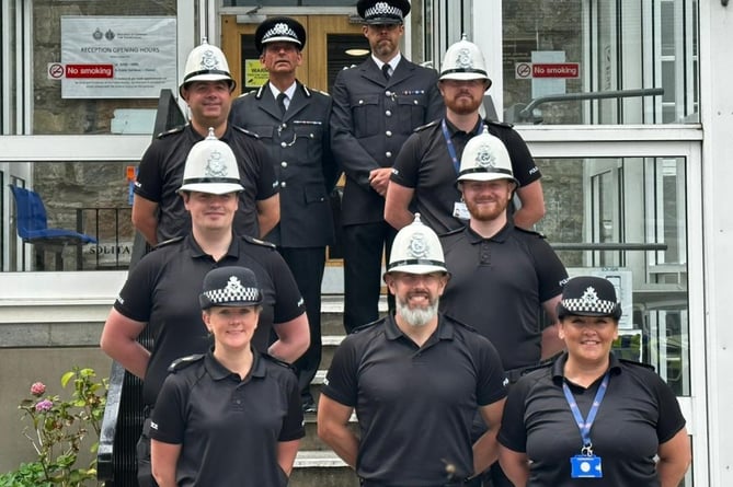 Isle of Man police officers with inspector Tom Marshall and chief officer Ruairi Hardy from Guernsey Police