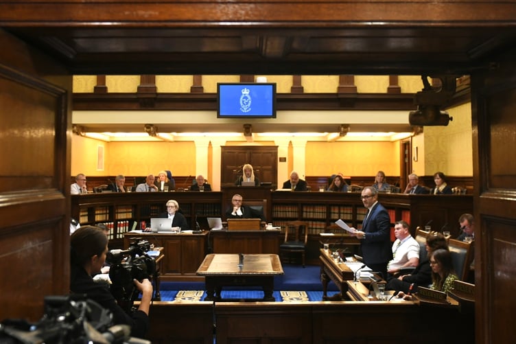Chief Minister Alfred Cannan delivering the Summerland apology to Tynwald