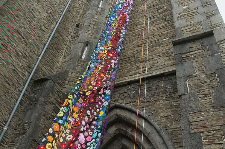 Nine members of Laxey Mines Research Group installed the new flower tower at St Thomas’ Church in Douglas