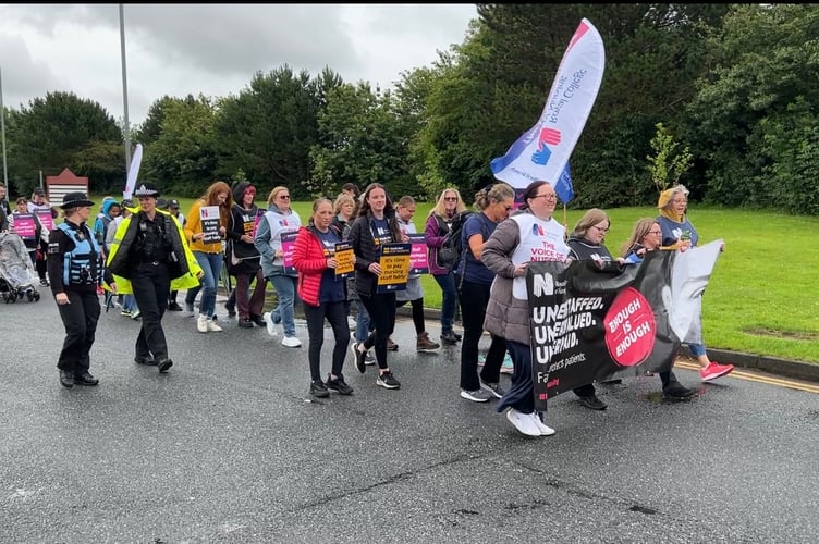 Nurses marched from Noble's Hospital to Villiers Square on Tuesday