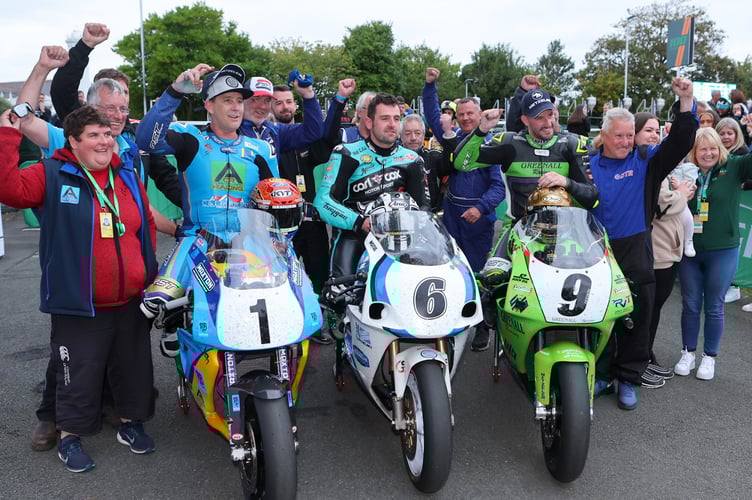 The Classic Superbike podium of David Johnson, Michael Dunlop and Rob Hodson