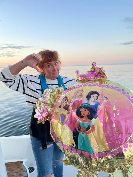 Jo and Adam from Manx Whale and Dolphin Watch found this helium balloon 17 miles out to sea.