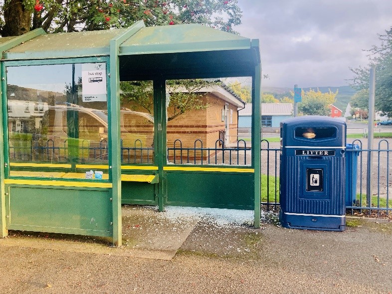 Bus shelter vandalised