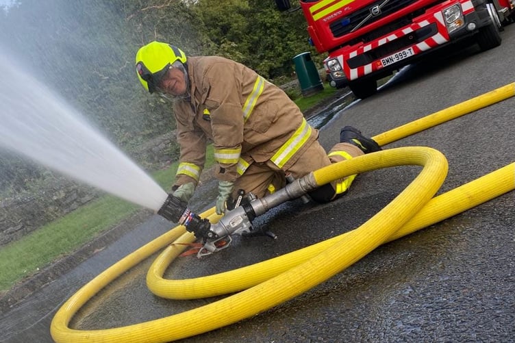 Sir John Lorimer at Laxey Fire Station