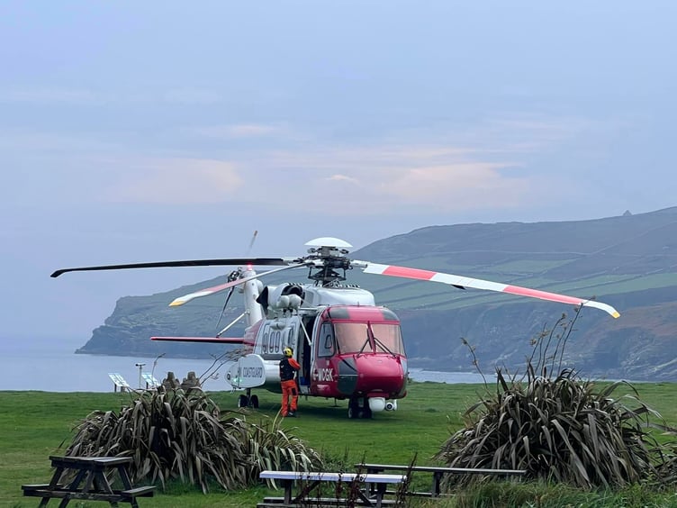 The coastguard helicopter lands at Clifton Road in Port St Mary