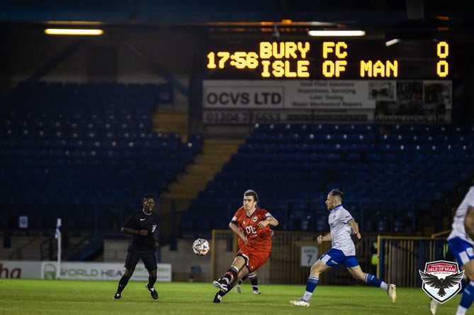 Mikey Williams in action for FC Isle of Man at Gigg Lane on Tuesday evening