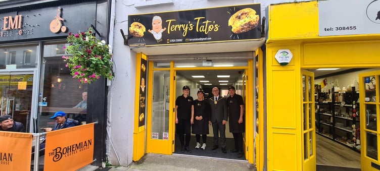 Staff at Terry's Tato's with deputy mayor Steve Crellin
