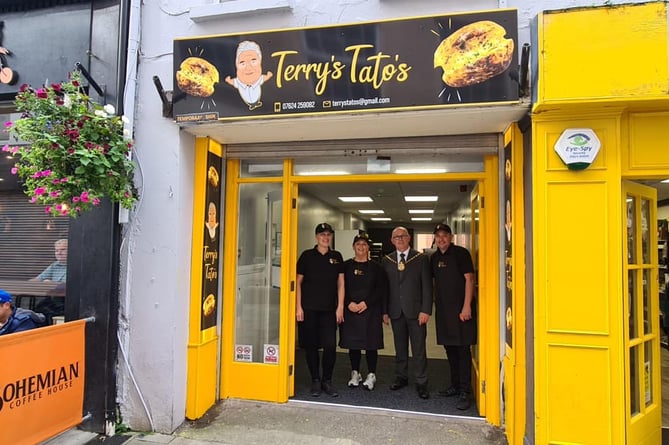 Staff at Terry's Tato's with deputy mayor Steve Crellin
