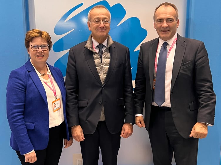 Left to right: Deputy Chief Minister Jane Poole-Wilson, the European Union's Ambassador to the United Kingdom, Pedro Serrano, and Chief Minister Alfred Cannan
