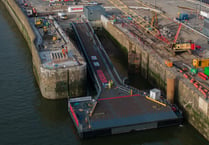 Footage shows linkspan being installed at ferry terminal in Liverpool