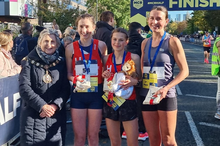 Gemma Astin (right) following Sunday morning's Manchester half-marathon