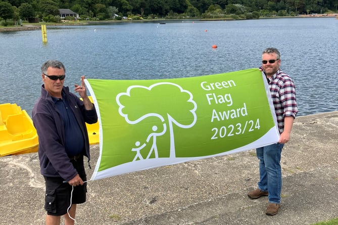 Ramsey commissioners Geoff Court (left) and Bobby Cunningham (right) with their green flag award