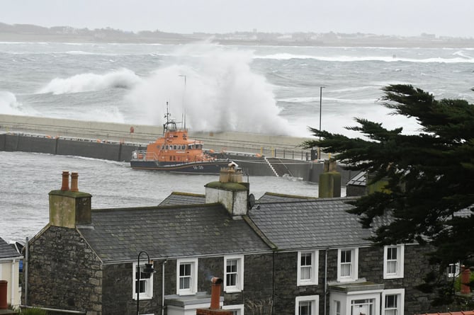 Coastal overtopping in Port St Mary due to Storm Gerrit