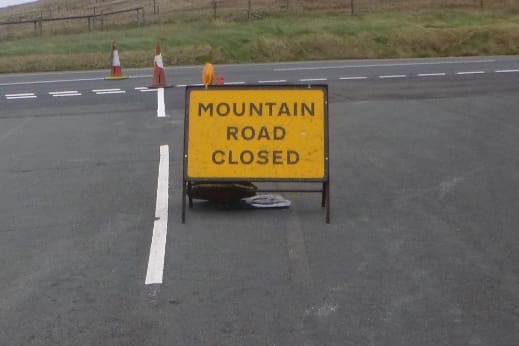 Mountain Road closed sign