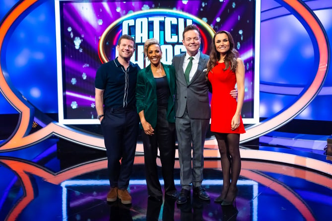 From STV

Celebrity Catchphrase: SR10: Ep5 on ITV1 and ITVX

Pictured: Dermot OâLeary, Dame Kelly Holmes, Stephen Mulhern and Samantha Barks.

This photograph is (C) STV and can only be reproduced for editorial purposes directly in connection with the programme or event mentioned above, or ITV plc. This photograph must not be manipulated [excluding basic cropping] in a manner which alters the visual appearance of the person photographed deemed detrimental or inappropriate by ITV plc Picture Desk.  This photograph must not be syndicated to any other company, publication or website, or permanently archived, without the express written permission of ITV Picture Desk. Full Terms and conditions are available on the website www.itv.com/presscentre/itvpictures/terms                    