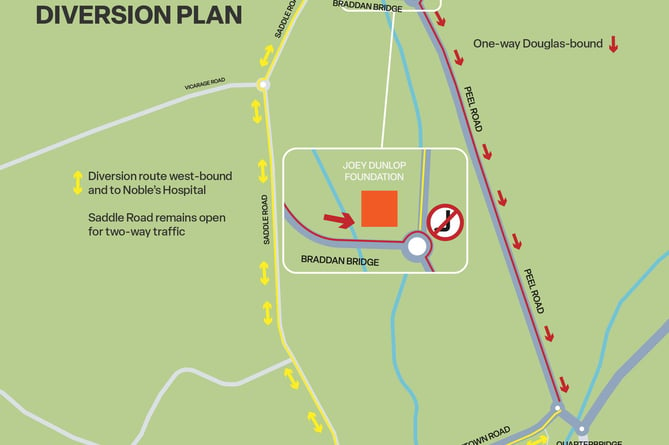 The WEEKDAY DoI diversion plan for Braddan Bridge 