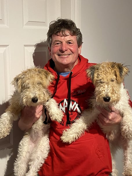 David Cretney with his dogs Ted and Rosie