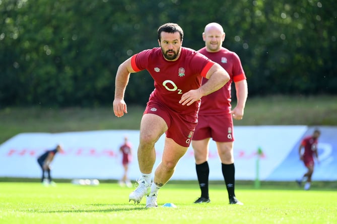 BAGSHOT, ENGLAND - AUGUST 21: Bevan Rodd of England completes a task during a training session at Pennyhill Park on August 21, 2023 in Bagshot, England. (Photo by Dan Mullan - RFU/The RFU Collection via Getty Images)