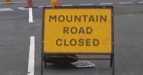 Mountain Road closed sign