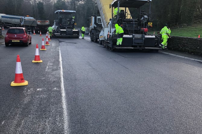 Stage one of the resurfacing work is complete at Braddan Bridge, with the Jubilee Oak Tree area 