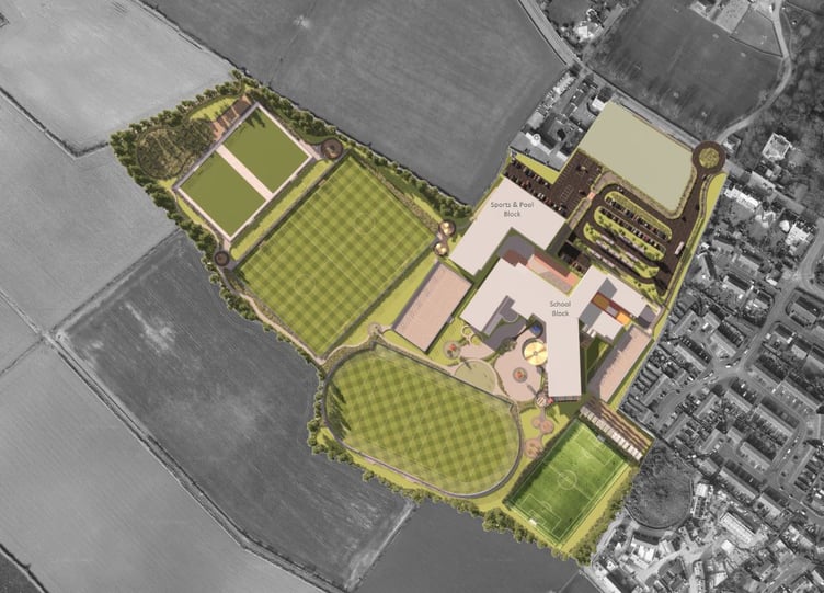 Birds eye plan of the Castle Rushen High School redevelopment