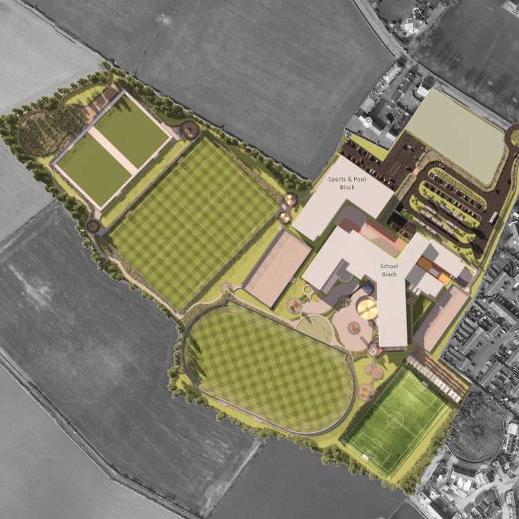 Birds eye plan of the Castle Rushen High School redevelopment