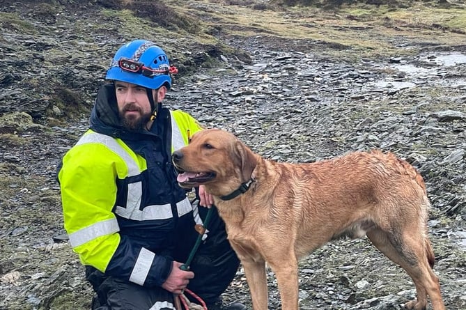 Rum the dog with rescuers from Port Erin Coastguard